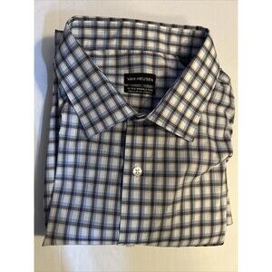 Van Heusen Men Button Down Shirt 2XL 18-18 1/2  34/35 Classic Blue Check New